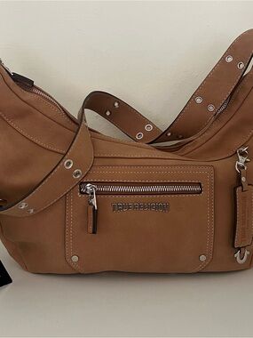 True Religion Tan Leather Messenger with Grommet Strap